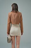 Kamel Kruvaze Crop Blazer Ceket