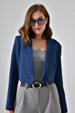 Lacivert Kruvaze Crop Blazer Ceket