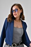 Lacivert Kruvaze Crop Blazer Ceket