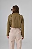 Haki Kruvaze Crop Blazer Ceket
