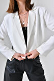 Beyaz Kruvaze Crop Blazer Ceket