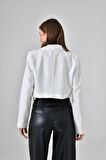Beyaz Kruvaze Crop Blazer Ceket