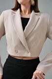 Bej Kruvaze Crop Blazer Ceket