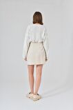 Ekru Düğmeli Mini Etek