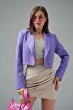 Lila Kruvaze Crop Blazer Ceket
