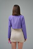 Lila Kruvaze Crop Blazer Ceket