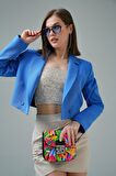 İndigo Kruvaze Crop Blazer Ceket