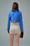 İndigo Kruvaze Crop Blazer Ceket