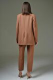 Camel Blazer Ceket-Pantolon Dokuma Alt-Üst Takım