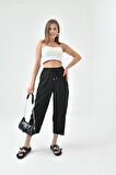 Siyah Beli Lastikli Cepli Şalvar Pantolon