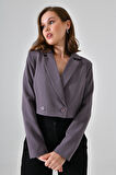 Antrasit Kruvaze Crop Blazer Ceket