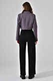 Antrasit Kruvaze Crop Blazer Ceket