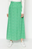 Yeşil Çiçek Baskılı Viskon Dokuma Kloş Etek