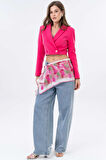 Fuşya Kruvaze Crop Blazer Ceket