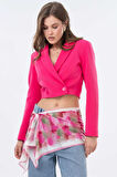 Fuşya Kruvaze Crop Blazer Ceket