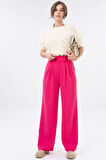 Fuşya Yüksek Bel Cırtlı Kapama Çift Pile Dokuma Palazzo Pantolon