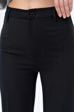Siyah Yüksek Bel Toparlayıcı Dokuma Straight Pantolon