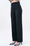 Siyah Yüksek Bel Toparlayıcı Dokuma Straight Pantolon