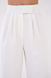 Beyaz Yüksek Bel Cırtlı Kapama Çift Pile Dokuma Palazzo Pantolon