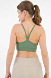 Haki U Yaka İp Askılı Fitilli Basic Örme Crop Büstiyer
