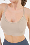 Bej U Yaka İp Askılı Fitilli Basic Örme Crop Büstiyer
