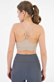 Bej U Yaka İp Askılı Fitilli Basic Örme Crop Büstiyer