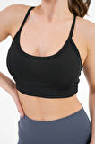 Siyah U Yaka İp Askılı Fitilli Basic Örme Crop Büstiyer