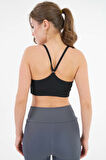 Siyah U Yaka İp Askılı Fitilli Basic Örme Crop Büstiyer