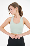 Mint U Yaka Beli Lastikli Fitilli Toparlayıcı Örme Crop Büstiyer