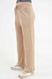 Vizon Yüksek Bel Beli Lastikli Bağcıklı Wide Leg Basic Eşofman Alt
