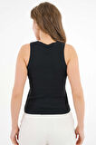 Siyah Halter Yaka Fitilli Örme Crop Bluz