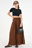 Siyah Bisiklet Yaka Kısa Kol Fitilli Örme Crop Bluz