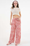 Kiremit Beli Lastikli Bağlamalı Bol Paça Dokuma Pantolon