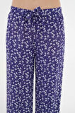 Lacivert Beli Lastikli Bağlamalı Bol Paça Dokuma Pantolon