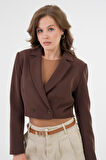 Acı Kahverengi Kruvaze Crop Blazer Ceket