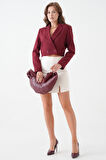 Bordo Kruvaze Crop Blazer Ceket