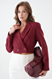 Bordo Kruvaze Crop Blazer Ceket