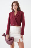 Bordo Kruvaze Crop Blazer Ceket