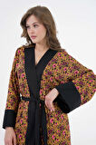 Sarı Desenli Maxi Dokuma Kimono