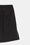 Siyah - 40 Kadın Beli Lastikli Yırtmaçlı Etek Uzatıcı Poplin Içlik - Fonksiyonel Kullanım