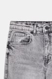 Gri Kadın Yüksek Bel Wide Leg Jean Pantolon - Paça Detaylı