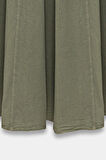 Haki - STD Kadın A Kesim Yüksek Bel Cepli Dökümlü Kloş Etek - Dokulu Keten