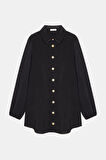 Siyah Ahşap Düğmeli Tunik Siyah 46