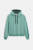 Mint - M Kadın Oversize Kapüşonlu Basic Hoodie Sweatshirt
