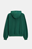 Yeşil - L Kadın Oversize Kapüşonlu Basic Hoodie Sweatshirt