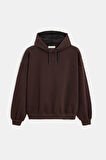 Acı Kahverengi - S Kadın Oversize Kapüşonlu Basic Hoodie Sweatshirt