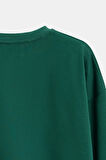 Yeşil - S Kadın Oversize Bisiklet Yaka Basic Casual Sweatshirt