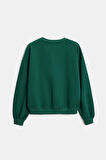 Yeşil - S Kadın Oversize Bisiklet Yaka Basic Casual Sweatshirt