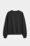 Siyah - M Kadın Oversize Bisiklet Yaka Basic Casual Sweatshirt
