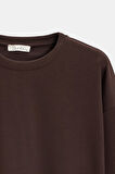 Acı Kahverengi - L Kadın Oversize Bisiklet Yaka Basic Casual Sweatshirt